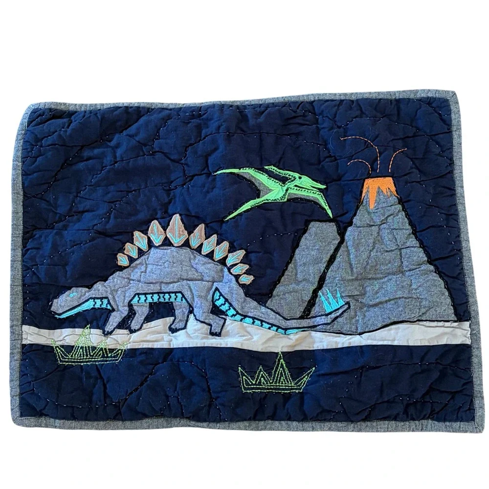 Pottery Barn Kids Dinosaur Quilt Set Full Queen Navy Blue T-Rex 3pc Bedding
